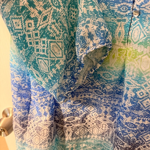 Catherines Blue Green Boho Print Blouse - Picture 7 of 10